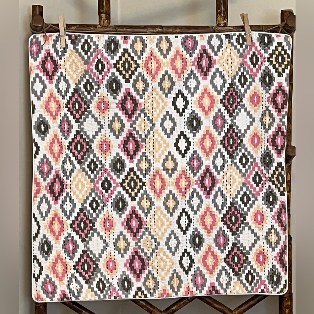 KANTHA STITCHED COTTON PILLOW COVER ZIPPER CLOSURE MADE IN INDIA
